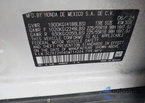 2025 Honda Hr-V Awd Sport from USA, damaged, VIN 3CZRZ2H58SM714204